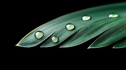 Wall Mural - a high-resolution image of a green leaf with water droplets on its surface against a dark background