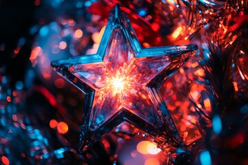 Aufkleber - A stunning star-shaped ornament glows with vibrant neon colors, creating a captivating visual that reflects modern artistry and innovative design during festive seasons.