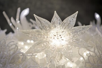 Poster - A stunning glass star decoration radiating light, capturing the essence of beauty and elegance, perfect for holiday settings or festive decorations illuminating the surroundings.