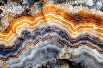 Aufkleber - This close-up view of a striking agate stone reveals its mesmerizing multicolored stripes, evoking a sense of calm and organic beauty in a naturally intricate pattern.