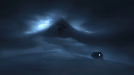 Wall Mural - A small cabin is on a snowy hillside