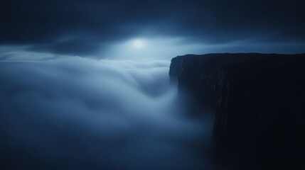 Wall Mural - A mountain with a foggy sky and a moon in the background