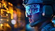 © Asep - Soldier wearing futuristic goggles, viewing digital data on screen.
