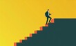 © junet - businessman climbing stairs career progression bright tan background