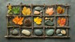 © Ms. Fox - Artistic interpretation of a grid made of natural elements like leaves and stones.