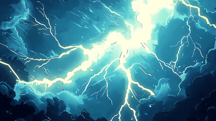 Poster - Thunder flash background, comic cartoon, blank