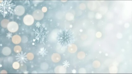 Wall Mural - falling snowflakes with bokeh lights seamless looping video. winter, christmas, holiday background f