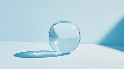 Poster - Transparent crystal glass ball is casting a shadow on a blue background