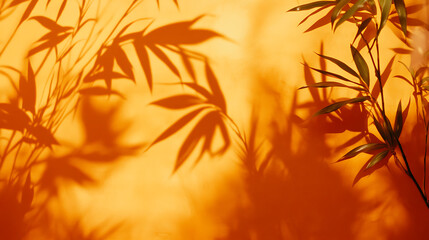Aufkleber - Tropical palm leaves natural shadow overlay on orange texture background, for overlay on product presentation, backdrop and mockup, summer seasonal concept, minimal trend style