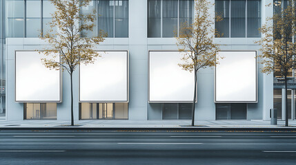 Aufkleber - Row of empty billboards on the facade of a modern building, mockup concept, set on a city street backdrop