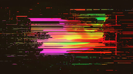 Aufkleber - Vhs glitch, static lines of code, neon color scheme, dark background