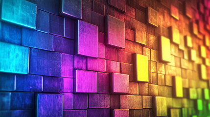 Leinwandbilder - Vibrant wall of colorful glowing code bits blocks technology background