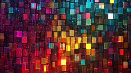 Leinwandbilder - Vibrant wall of colorful glowing code bits blocks technology background