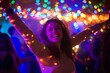 © StockUp - A young woman dances joyfully with colorful lights wrapping around her, embodying festive spirit and freedom.