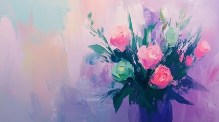 Wall Mural - Colorful bouquet of roses captured in bright pastel background with artistic brush strokes