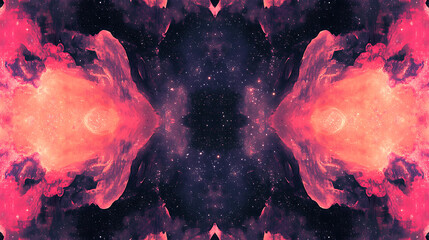 Fototapete - Seamless pattern of the outer space with galaxies and stars, dark pink and purple colors