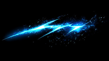 Poster - Vivid blue thunder lightning bolt s shaped against dark background electric storm nature power