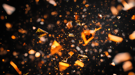 Aufkleber - Shattered glass pieces particles in motion air, on black background for overlay