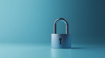 Leinwandbilder - Shiny closed padlock standing on a light blue background representing the concept of security
