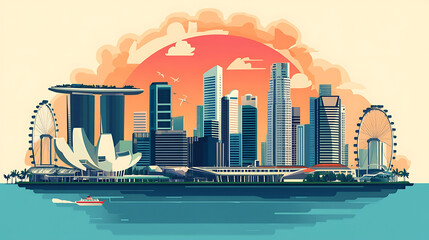 Poster - Simple illustration of singapore city skyline