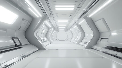 Fototapete - White background 3d room light abstract space technology tunnel stage floor, empty white future 3d neon background studio futuristic corridor render modern interior silver road black wall design gray
