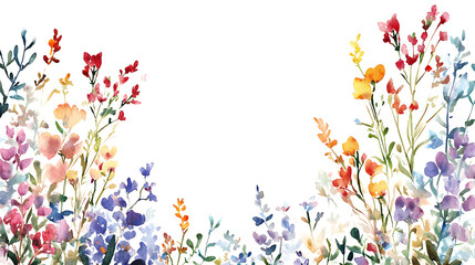 Poster - Snapdragon themed frame or border for photos, with tall spikes of colorful blooms, watercolor illustration, white color background