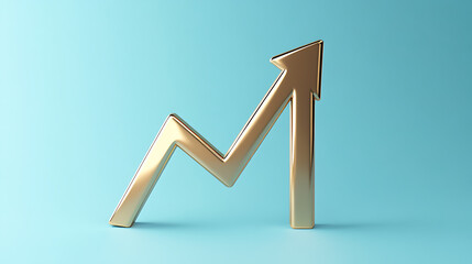 Aufkleber - Solid gold upward arrow on a blue background symbolizing growth and success