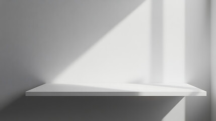 Poster - White room interior mockup with a floating shelf and a blank frame, ideal for product presentations or branding
