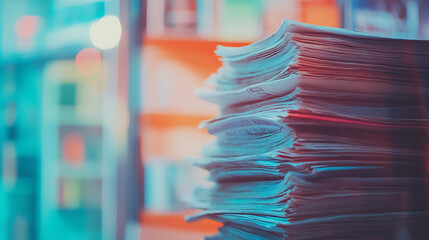 Poster - Stack pile of newspapers with blurred background