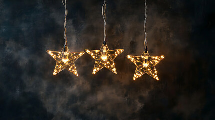 Poster - Star-shaped fairy lights emit a warm, inviting glow, hanging against a dark background, perfect for festive celebrations or cozy evenings