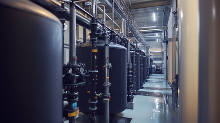 Leinwandbilder - Modern urban wastewater treatment plant with advanced water recycling, purifying, and filtration systems ensuring safe drinking water