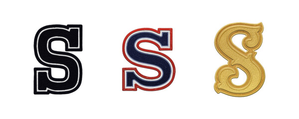 letter s embroidery patches in various typographic styles isolated on transparent background