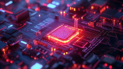 Poster - Neural circuit and electronic cyber brain in a quantum computing system, concept of artificial intelligence technology, biotechnology