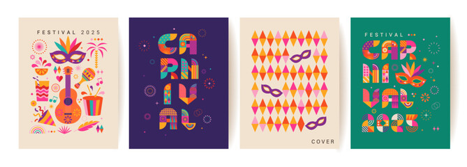 set carnival flyers for festival 2025.banner,invitation for holiday.party cards to carnaval,mardi gr