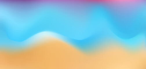 Wall Mural - Bright vector light blue and orange brown wavy mesh gradient background. Abstract 3d curve shapes sand and water beach fluid digital watercolor for banner design, water sky concept, liquid poster