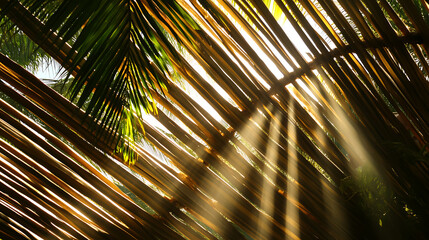 Aufkleber - Sunlight is filtering through a sukkah roof made of palm leaves creating a pattern of light and shadow