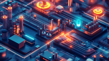 Aufkleber - smart grid diagram is shown below, isometric illustration of electricity production plants
