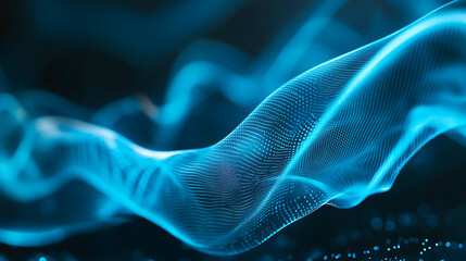 Leinwandbilder - abstract image features a holographic glass morphism design with flowing, wavy shapes in vivid turquoise and blue hues, creating a tranquil, high-tech backdrop or wallpaper