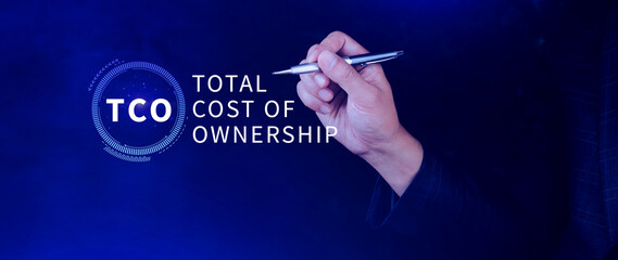 Aufkleber - TCO concept. Total Cost of Ownership, purchase price of an asset plus the costs of operation, business concept background