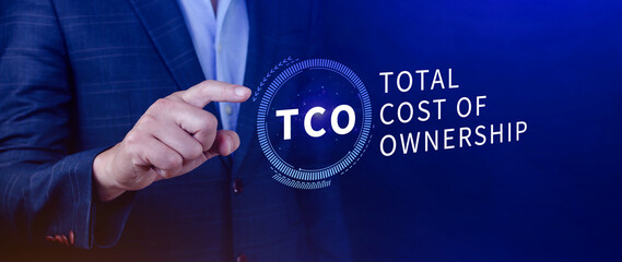 Aufkleber - TCO concept. Total Cost of Ownership, purchase price of an asset plus the costs of operation, business concept background