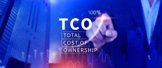 Aufkleber - TCO concept. Total Cost of Ownership, purchase price of an asset plus the costs of operation, business concept background
