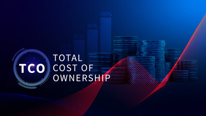 Aufkleber - TCO concept. Total Cost of Ownership, purchase price of an asset plus the costs of operation, business concept background
