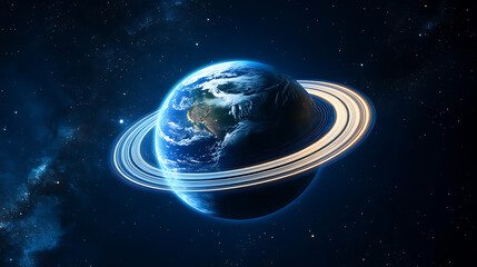 Sticker - Planet earth with abstract glowing rings in orbit, global communication system and communication satellites