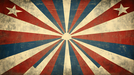 Poster - Red, white and blue circus background with rays of light a retro paper design