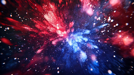 Fototapete - A vibrant display of red, white and blue fireworks illuminating the night sky