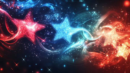Fototapete - Red, white and blue stars with swirls