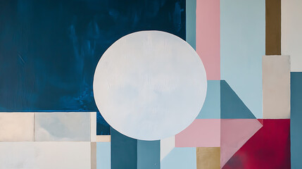 Poster - Minimalist artwork using acrylic paint on canvas, creating a modern abstract painting in a palette of beige, white and red