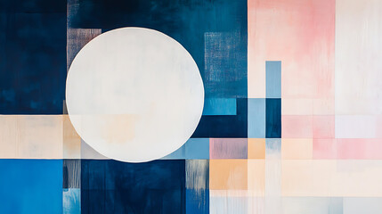 Poster - Minimalist artwork using acrylic paint on canvas, creating a modern abstract painting in a palette of beige, white and red
