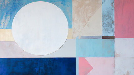 Poster - Minimalist artwork using acrylic paint on canvas, creating a modern abstract painting in a palette of beige, white and red