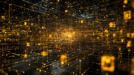 Poster - Innovative bitcoin mining concept: advanced cryptocurrency blockchain network visualization as digital artwork for tech enthusiasts